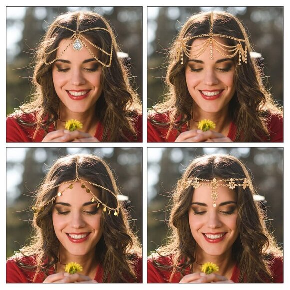 8 Pcs Gold Head Chain Jewelry Festival Prom Wedding Hair Accessories for Women main image 6